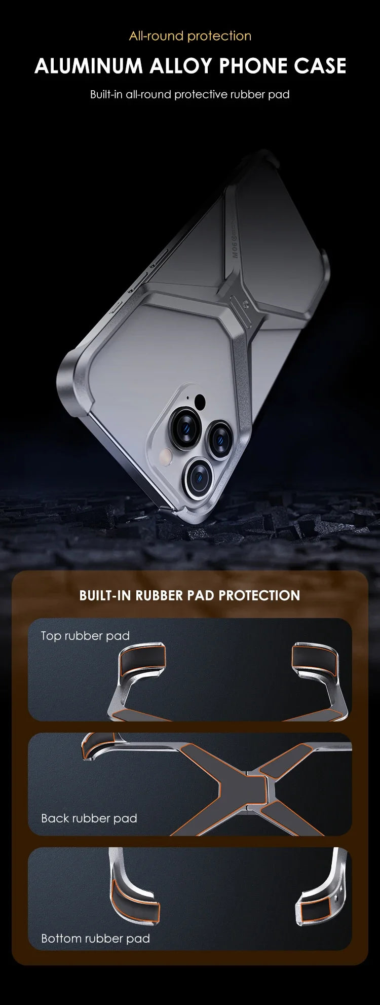 Metal Rimless Phone Case For iPhone 13 14 15 Pro Max Aluminum Removable Heat Dissipation Armor Phone Cover For IPHON 15 Promax