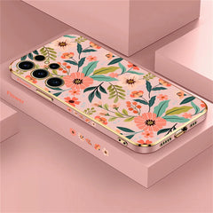 S24 Plus Luxury Plating Phone Case For Samsung Galaxy S24 Ultra S24 5G A25 A24 A15 Shockproof Flowers Pattern Back Cover Coque