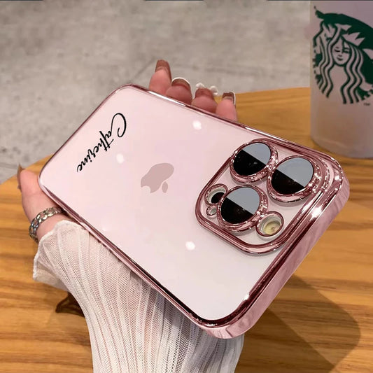 Personalised Customized Name Case For iPhone 16 15 14 13 12 11 Pro Max Luxury Plating Transparent Clear Cover DIY 15 16 Pro Max