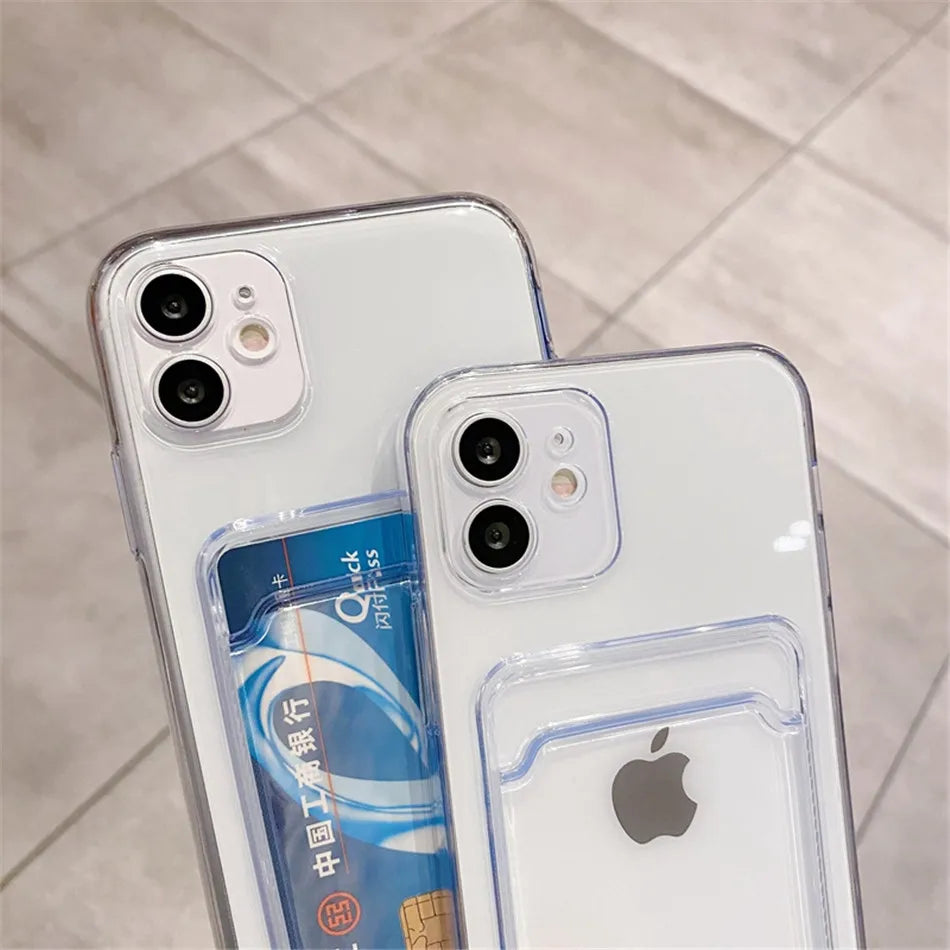 Clear Phone Case For iPhone 11 12 13 14 Pro Case for iphone X XS Max XR 7 8 Plus SE Cases Cover Soft Silicone Wallet Card Holder - Caseverse