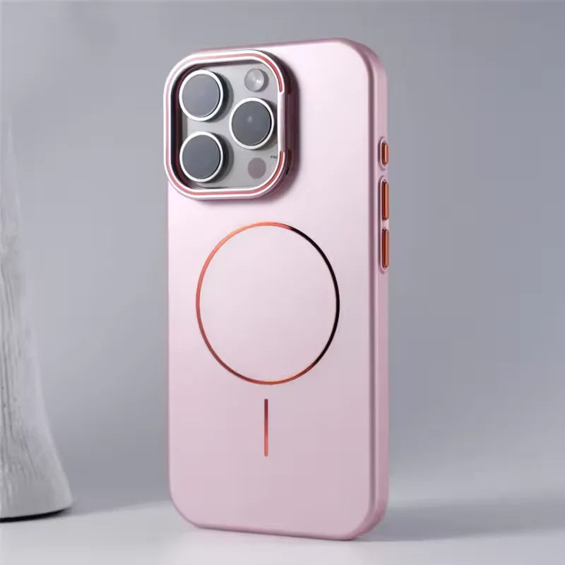 Stylish Camera Lens Holder Magnetic Magsafe Phone Case for IPhone 16 15 14 Pro Max Wireless Charging Matte Shockproof Hard Cover