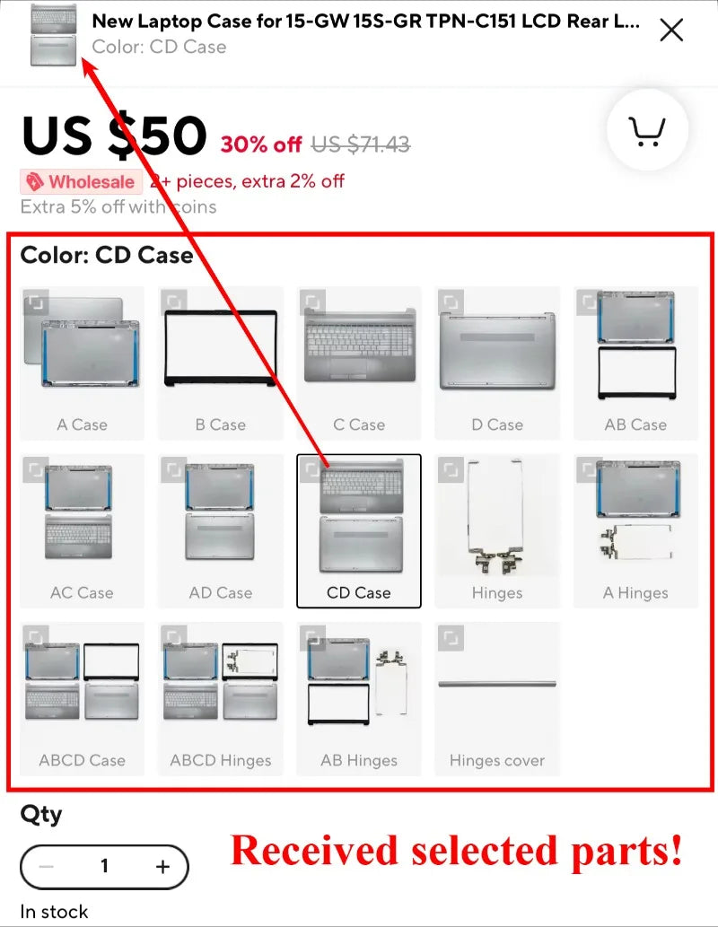 NEW Laptop Case for HP 15-BS 15-BW 15-RA 15-RB 250 255 G6 TPN-C129 LCD Back Cover/Front Bezel/Palmrest/Bottom Case/Hinges Gray