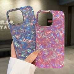 Luxury Bling Glitter Dream Shell Marble Pattern Phone Case For iPhone 16 15 11 12 13 14 Pro Max XR XS X 7 8 Plus Hard PC Cover