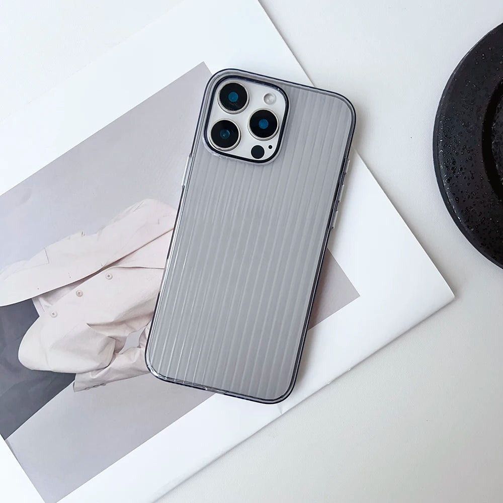 Metal Button Key Vertical Stripe Corrugated Clear Phone Case for IPhone 13 14 15 16 Pro Max Shockproof PC Protective Back Cover