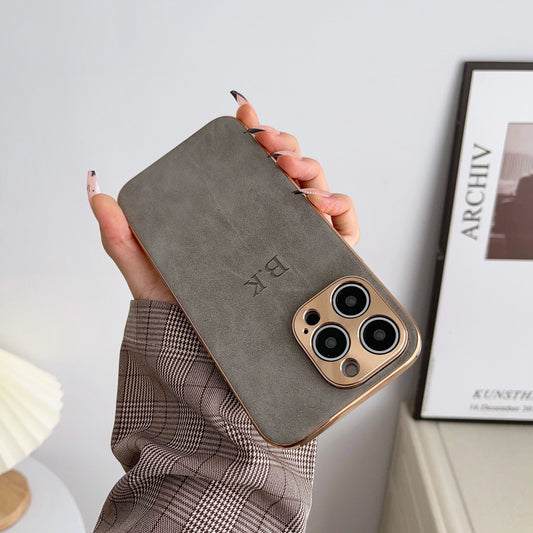 Leather Personalised Customized Name Case For Iphone 11 12 13 14 15 16 Pro Max Plating Frame Lambskin Initials Cover 16 11 15Pro