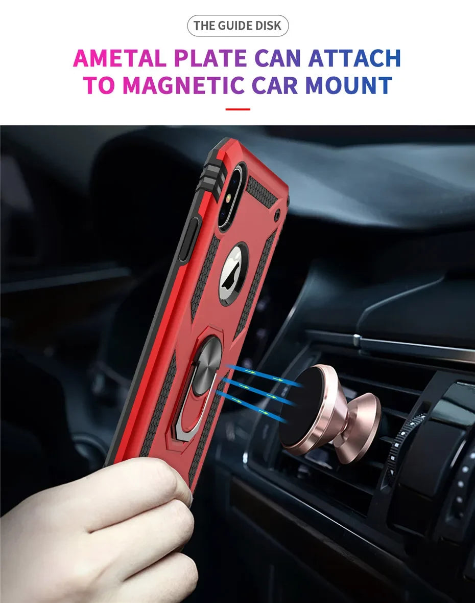 Armor Shockproof Kickstand Phone Case For iPhone 16 15 Pro Max 16 15 Plus Military Grade Anti-drop Protection Finger Ring Cover - Caseverse