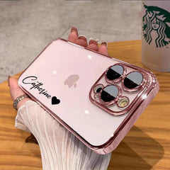 Personalised Customized Name Case For iPhone 16 15 14 13 12 11 Pro Max Luxury Plating Transparent Clear Cover DIY 15 16 Pro Max