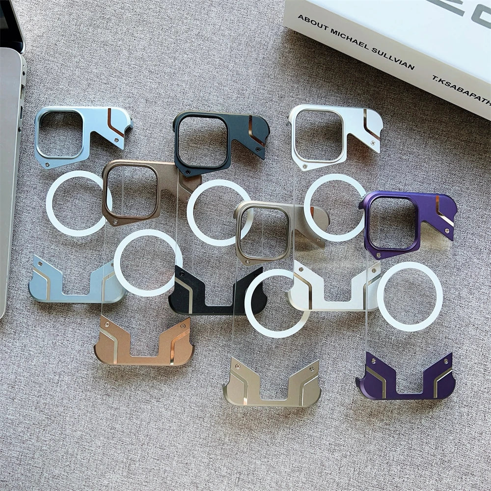 Magnetic Titanium Metal Transparent No Frame Phone Case For iPhone 16 Pro Max 16  Plus For Magsafe Aluminum Bumper Armor Cover