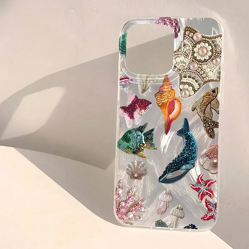 Ocean Elements Personalized Pattern Soft Phone Case For iPhone 16 Pro Max 16E 14 12 13 11 15 PRO Case X XR XS 7 8 Plus SE2 Cover - Caseverse