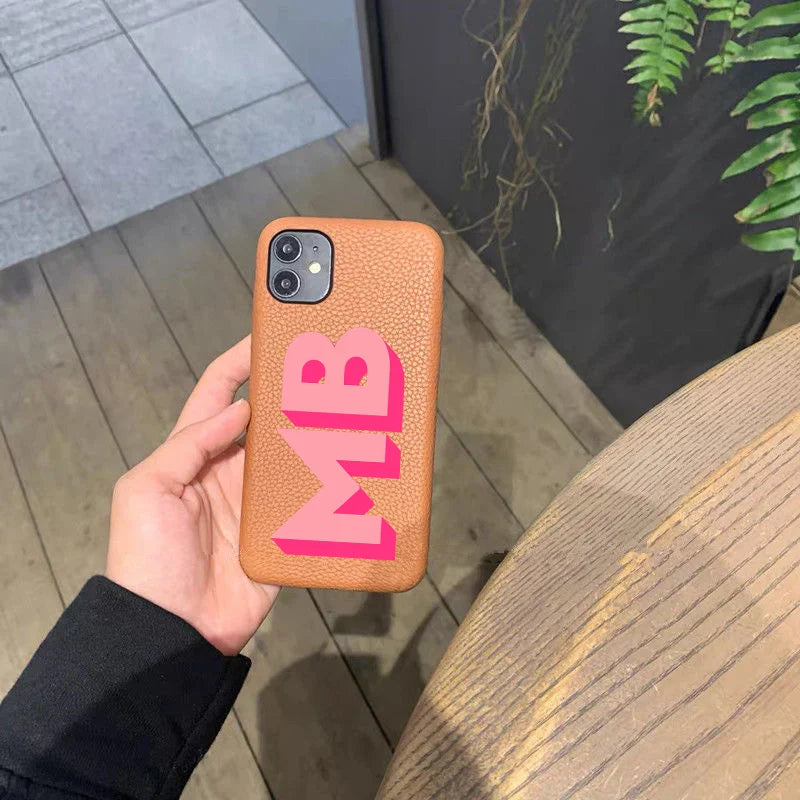 Personalized iPhone Case Monogram Initial Letter Leather Case For iPhone 15 14 13 12 11 Pro Max XS XR 7 8Plus Luxury Phone Cover - Caseverse
