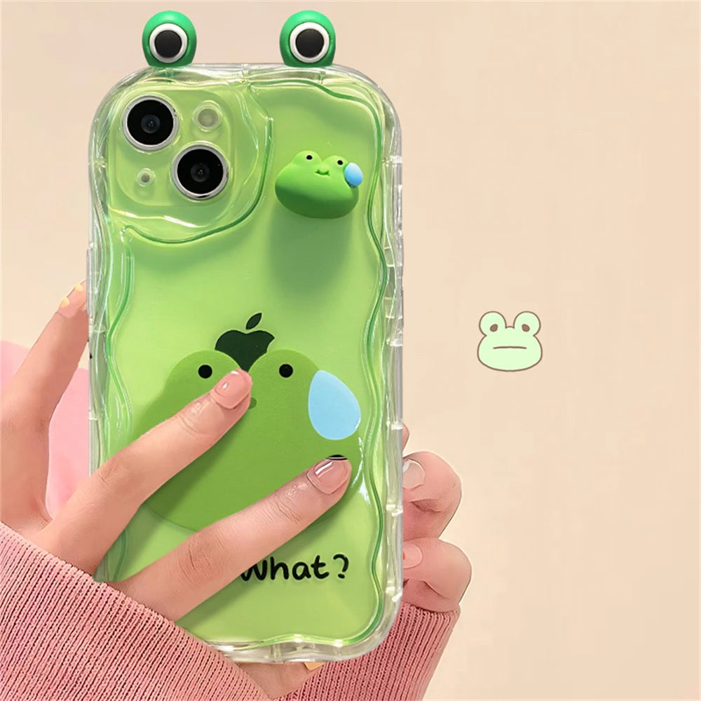 Korean Cute 3D Bear Frog Rabbit Ear Soft Silicone Phone Case For iPhone 14 15 Pro Max 13 12 Pro 11 Cartoon Clear Cover - Caseverse