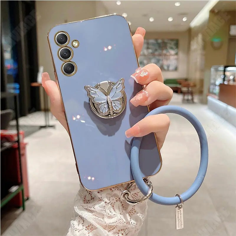 Butterfly Ring Holder Strap Case For Samsung Galaxy A05 A05S A14 A54 A04 A34 A24 M14 4G 5G Stand Cover - Caseverse