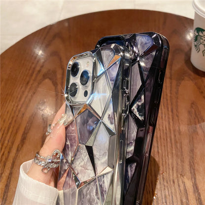 Plating Glitter Diamond Pattern Colorful Marble Phone Case For iPhone 15 13 11 12 14 Pro Max Soft Silicone Transparent Cover