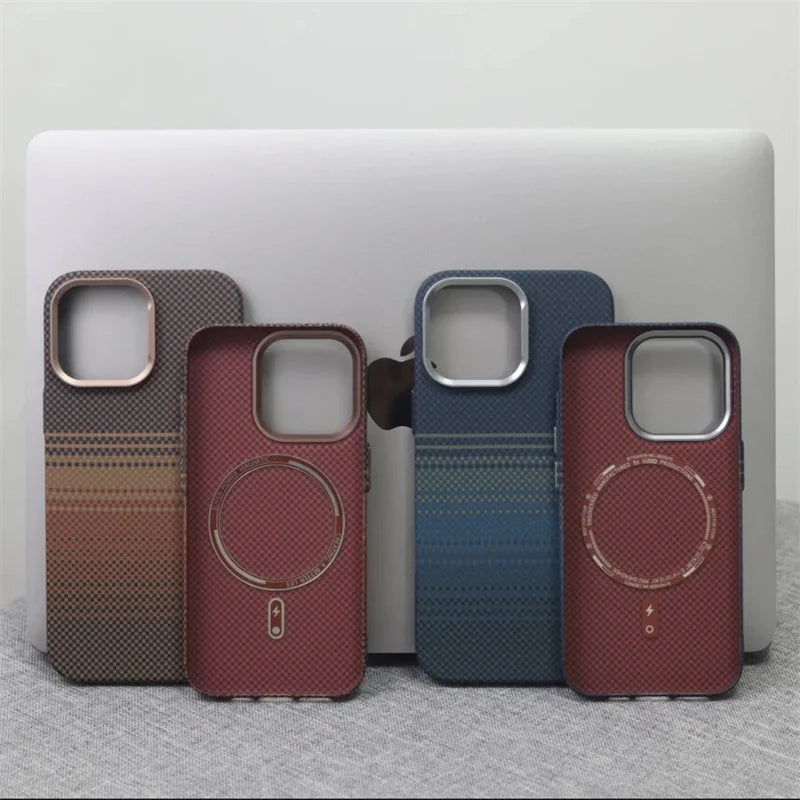 Luxury Matte Carbon Kevlar Metal Lens Magsafe Case For IPhone 16 Plus 15 14 13 12 Pro Max High Quality Business Phone Hard Cover