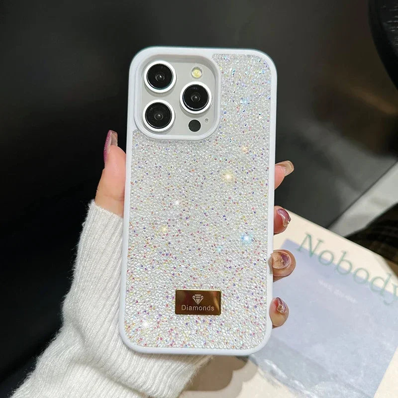01 Stylish Diamond Sparkling Phone Case For Iphone 16 15 14 13 12 11 Pro Max Plus Women's Gift Back Shockproof Phone Case