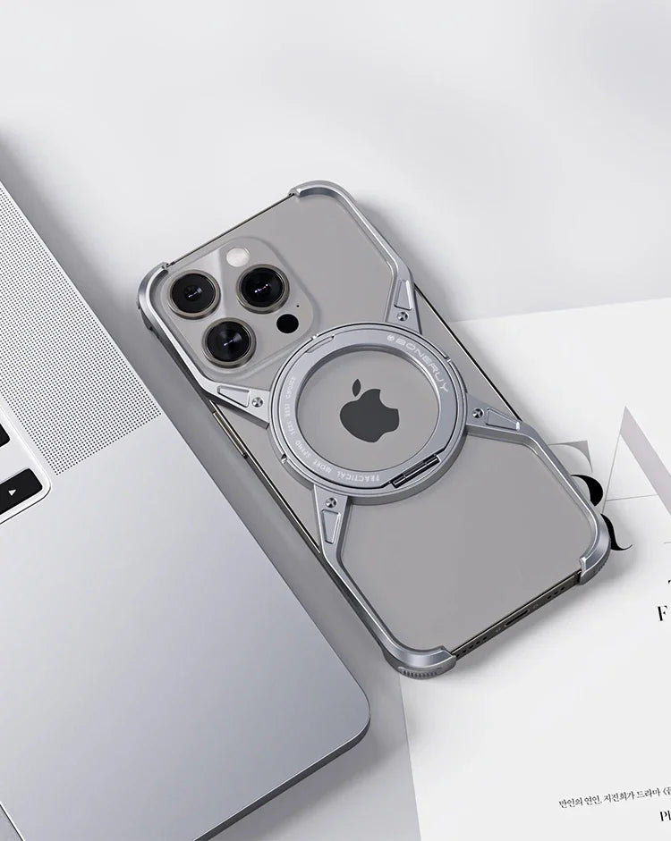 Metal Frameless Magsafe Magnetic Holder Phone Case For iPhone 16 15 14 13 Pro Max 16promax Aluminum Alloy Frame Shockproof Cover