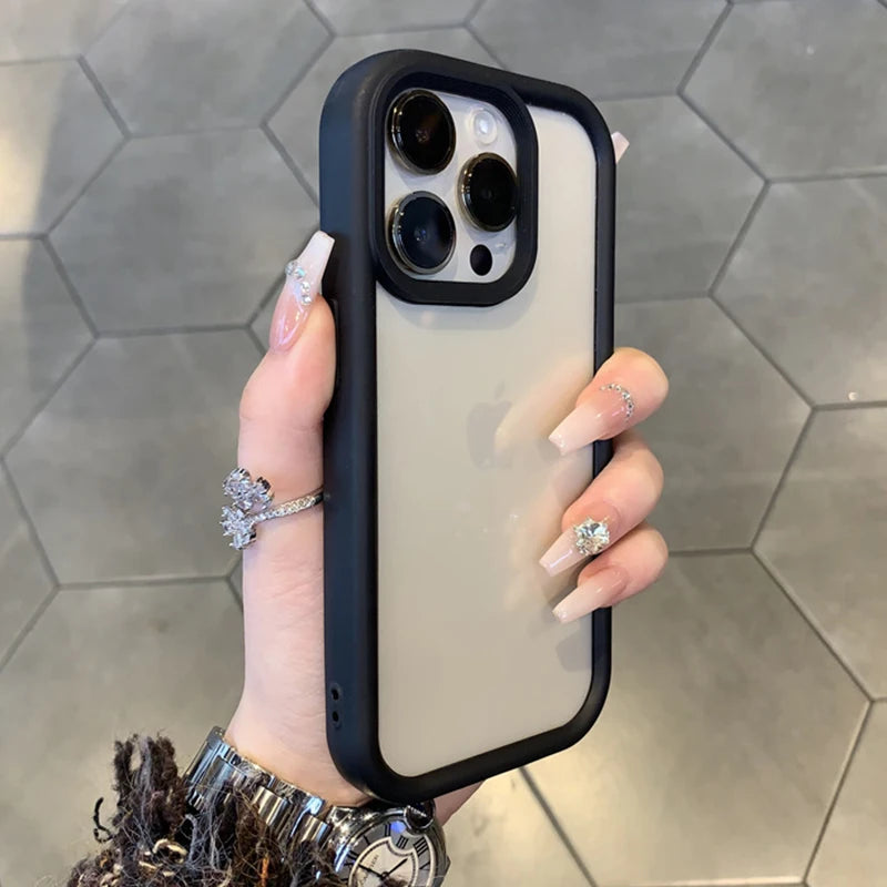 Matte Titanium gray rugged silicone case for iPhone 16 15 14 13 12 11 Pro Max thicken shockproof transparent hard phone cover - Caseverse