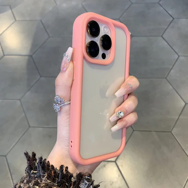 Matte Titanium gray rugged silicone case for iPhone 16 15 14 13 12 11 Pro Max thicken shockproof transparent hard phone cover - Caseverse