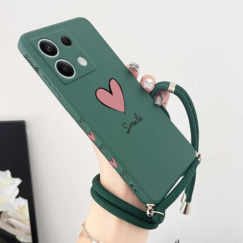 Note13 Big Red Heart Lanyard Silicone Phone Case For Xiaomi Redmi Note 13 13Pro Shatterproof Redmi Note 13ProPlus Back Cover - Caseverse