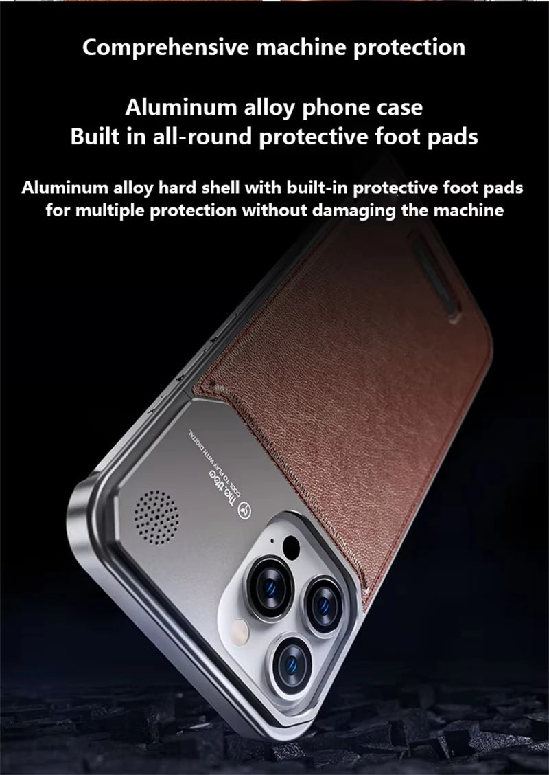 Luxury Leather Metal Integrated Phone Case For IPhone 16 Pro 15 14 13 ProMax Push-Pull Installation With Aromatherapy Back Cover