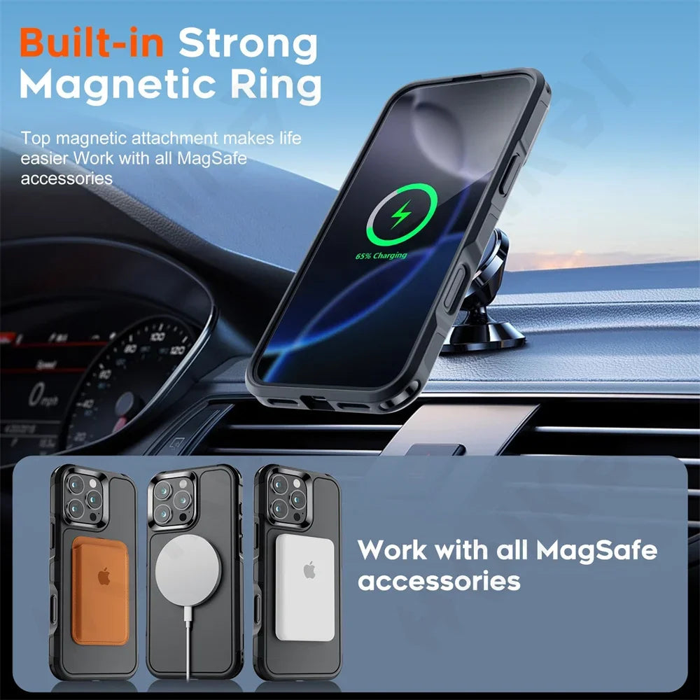 Case For iPhone 16 15 14 13 12 11 Pro Max Plus Military Grade Drop Protection Shockproof Magnetic Dual Layer Magsafe Cover - Caseverse