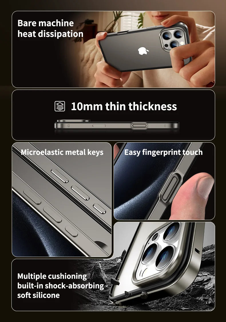 Hybrid Silicone Frame Aluminum Metal Phone Case For iPhone 16 Pro Max 16 Plus 16promax 16pro 16plus Better Heat Bumper