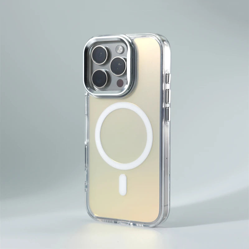 Metal Lens Kickstand Laser MagSafe Phone Case For iPhone 16 16pro max 14 15 Pro 13 12 Magnetic Wireless Charging Hard PC Cover