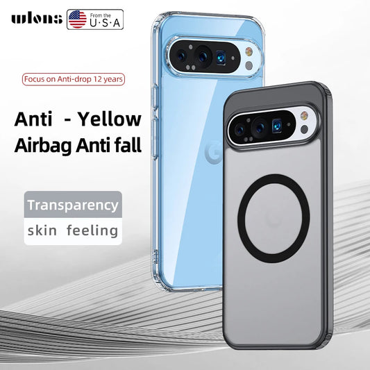 For Google Pixel 9 Pro XL 8 7 Pro 8a 7a Magsafe Case Matte White & Clear Wireless Charging Shockproof Magnetic Armor Cover