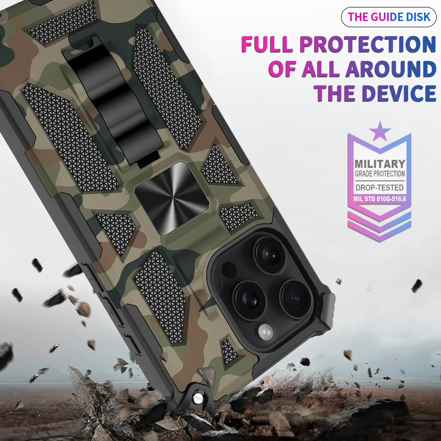 Military Camouflage Armor Shockproof Case For iPhone 11 12 13 14 15 16 Pro Max Xs XR SE 2020 2022 8 7 Plus Kickstand Phone Cover - Caseverse