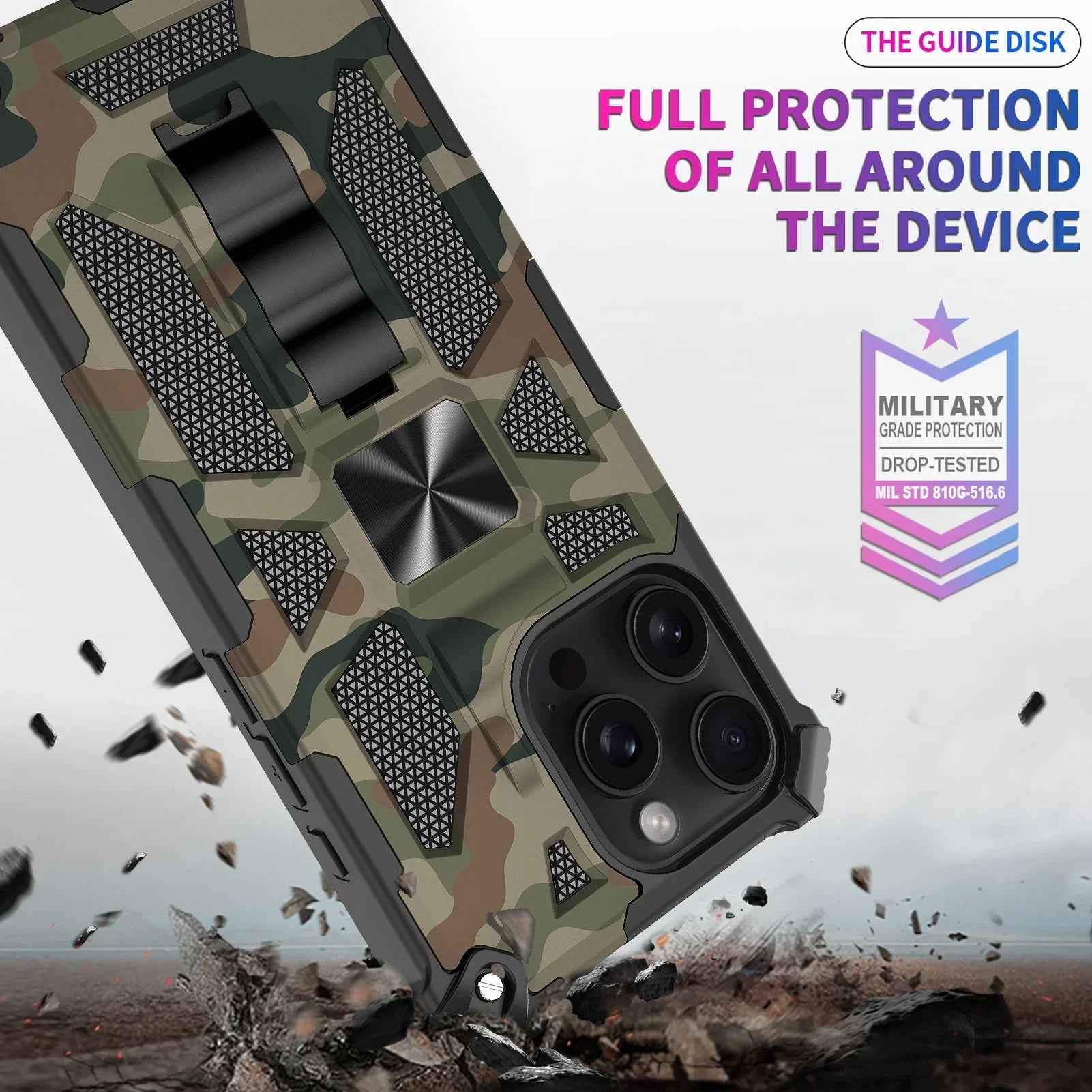 Military Camouflage Armor Shockproof Case For iPhone 11 12 13 14 15 16 Pro Max Xs XR SE 2020 2022 8 7 Plus Kickstand Phone Cover - Caseverse