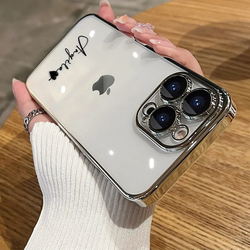 15 16 Pro Max Personalised Customized Name Case For iPhone 16 15 14 13 12 11 Pro Max Plating Transparent Clear Cover 16 Pro Max - Caseverse