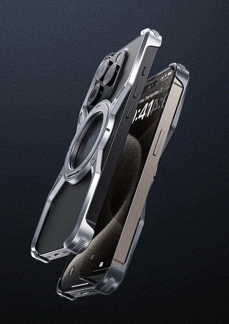 Metal Frameless Magsafe Magnetic Holder Phone Case For iPhone 16 15 14 13 Pro Max 16promax Aluminum Alloy Frame Shockproof Cover