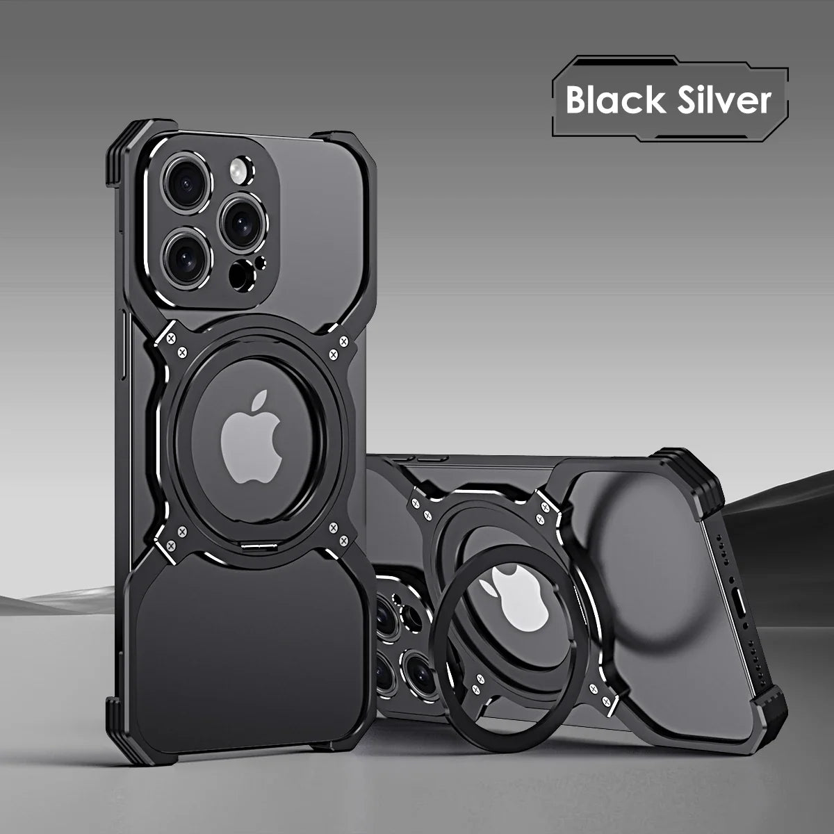 360° Stand Metal Rimless Magnetic Phone Case For iPhone 13 14 15 Pro Max Metal Bumper Lens Protection Metal Skeleton Phone Cover