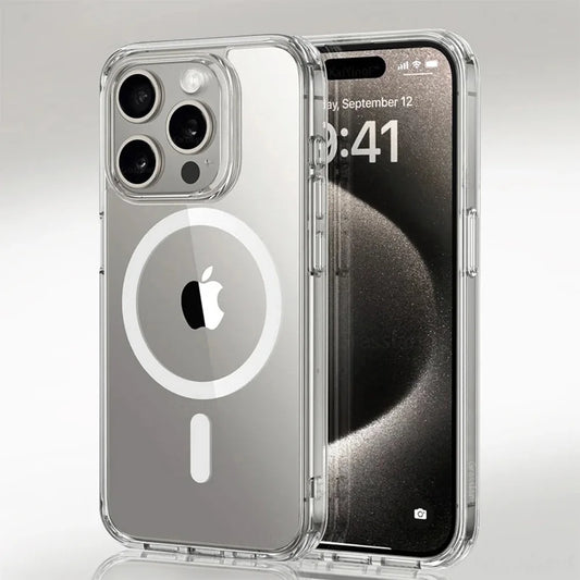 Magnetic Clear Slim Phone Cases for iPhone 15 Pro Max 14 Plus 13 12 11 Rugged Transparent Protective Phone Covers - Caseverse