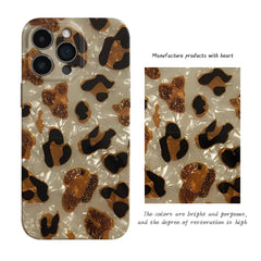 Vintage Glitter Leopard Print Phone Case For IPhone 16 15 13 12 11 Pro Max 14 Plus Dream Shell Leopard Marble Texture Hard Cover