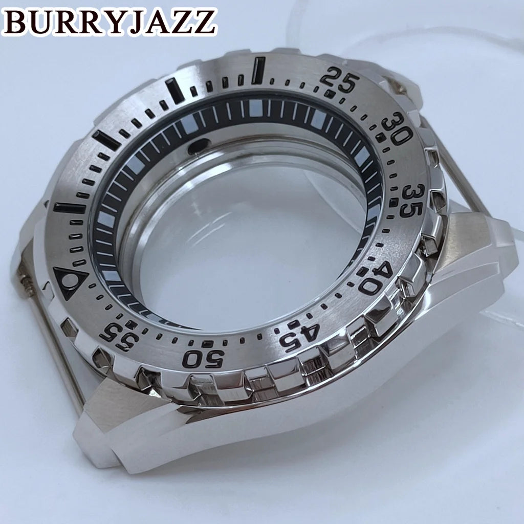 BURRYJAZZ 44mm NH34 NH35 NH36 NH38 NH39 NH70 Watch Case Silver Black Stainless Steel Watch Case