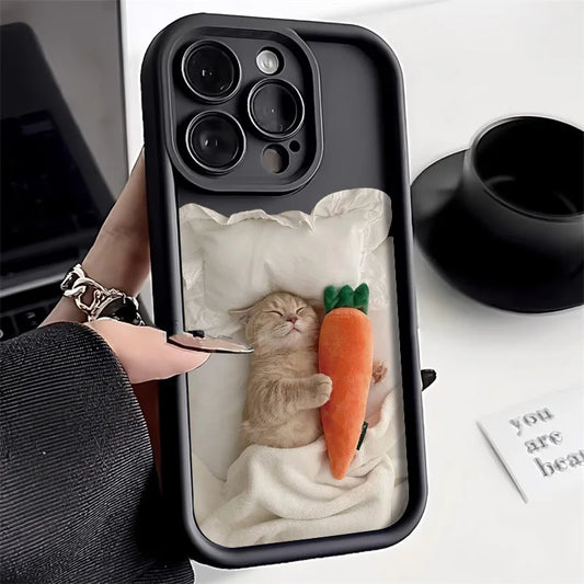 Candy Color Cute Cat Phone Case For iPhone 12 13 14