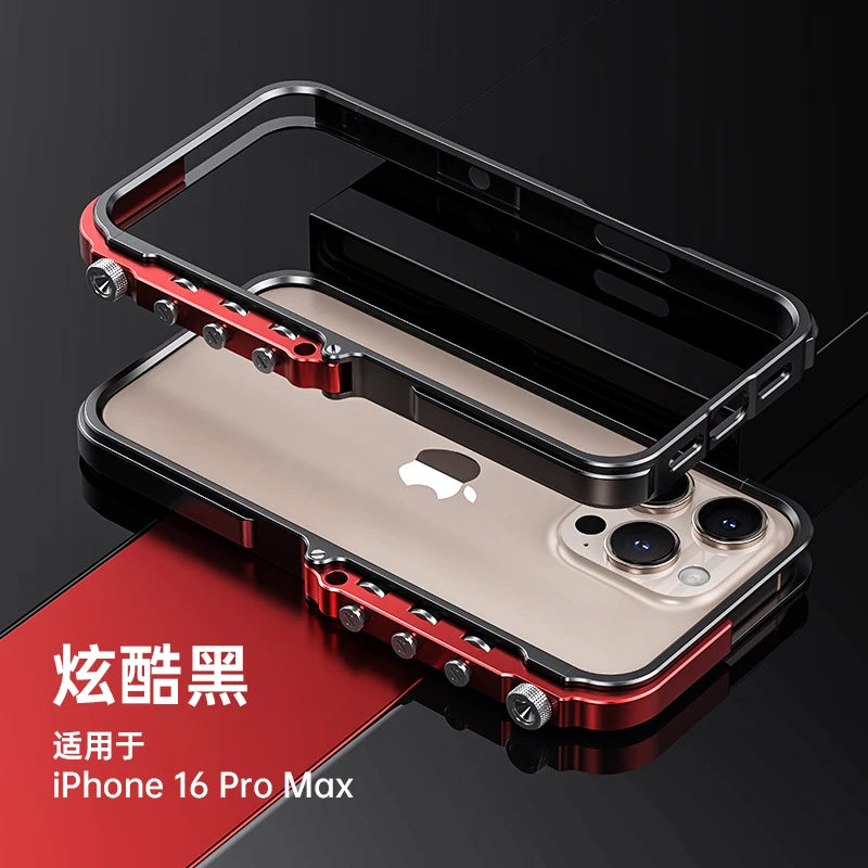 For iPhone 15 16 Pro Max Plus Metal Robotic Arm Phone Case Aluminum Alloy Frame Irregular Bumper Shockproof Protective Cover