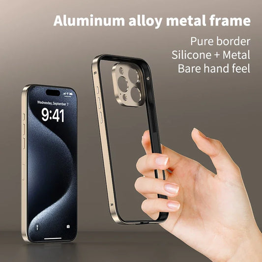 Camera Protection + Hybrid Silicone Frame Aluminum Metal Phone Case For iPhone 16 Pro Max 15 14 13 Better Heat Bumper
