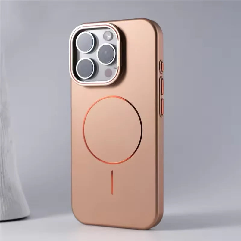 Stylish Camera Lens Holder Magnetic Magsafe Phone Case for IPhone 16 15 14 Pro Max Wireless Charging Matte Shockproof Hard Cover
