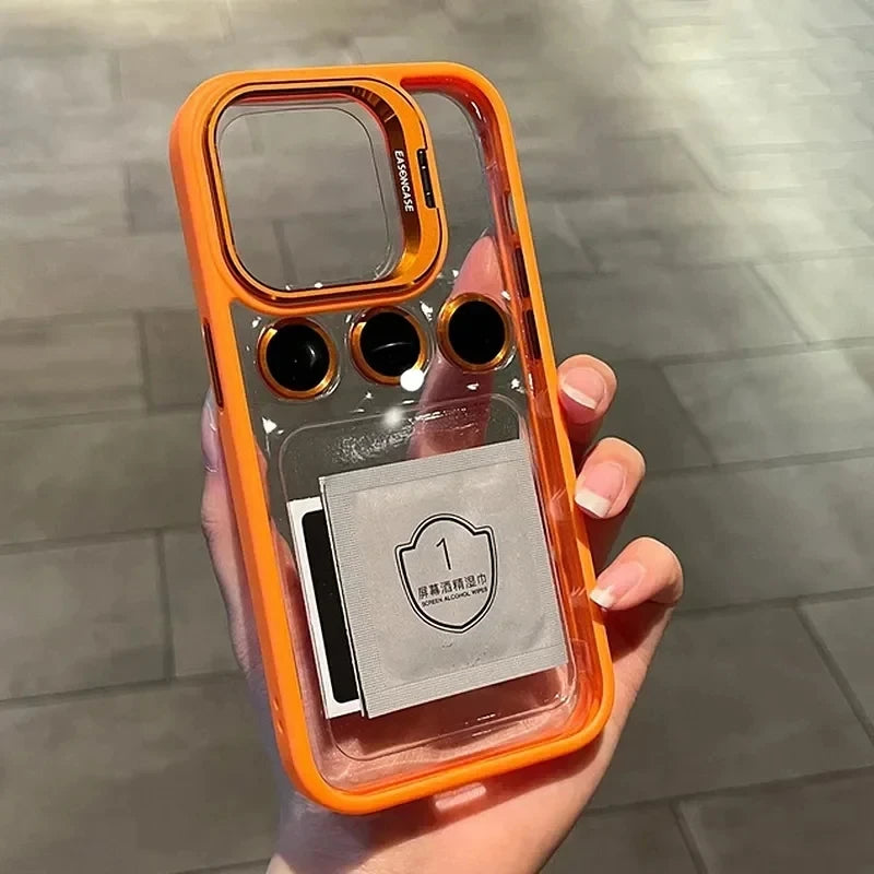 Camera Metal Ring Stand Phone Case For IPhone 15 14 Pro Max 15pro Lens Glass Protection Transparent Phone Cover