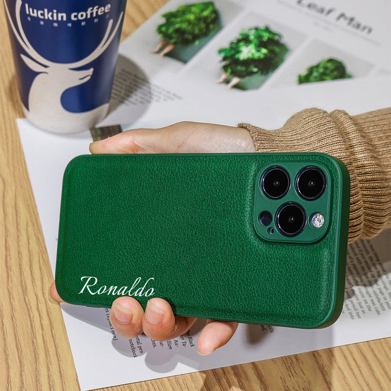 Personalized Customized Name Heart Phone Case for iPhone 16 15 14 13 Pro Max 12 11 X XS XR Design Leather Protective Back Cover - Caseverse