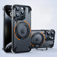 For iPhone 15 Pro Max Case Aluminum Alloy Metal Magnetic Magsafe 360° Rotate Stand Rimless car Phone holder matte leather Cover