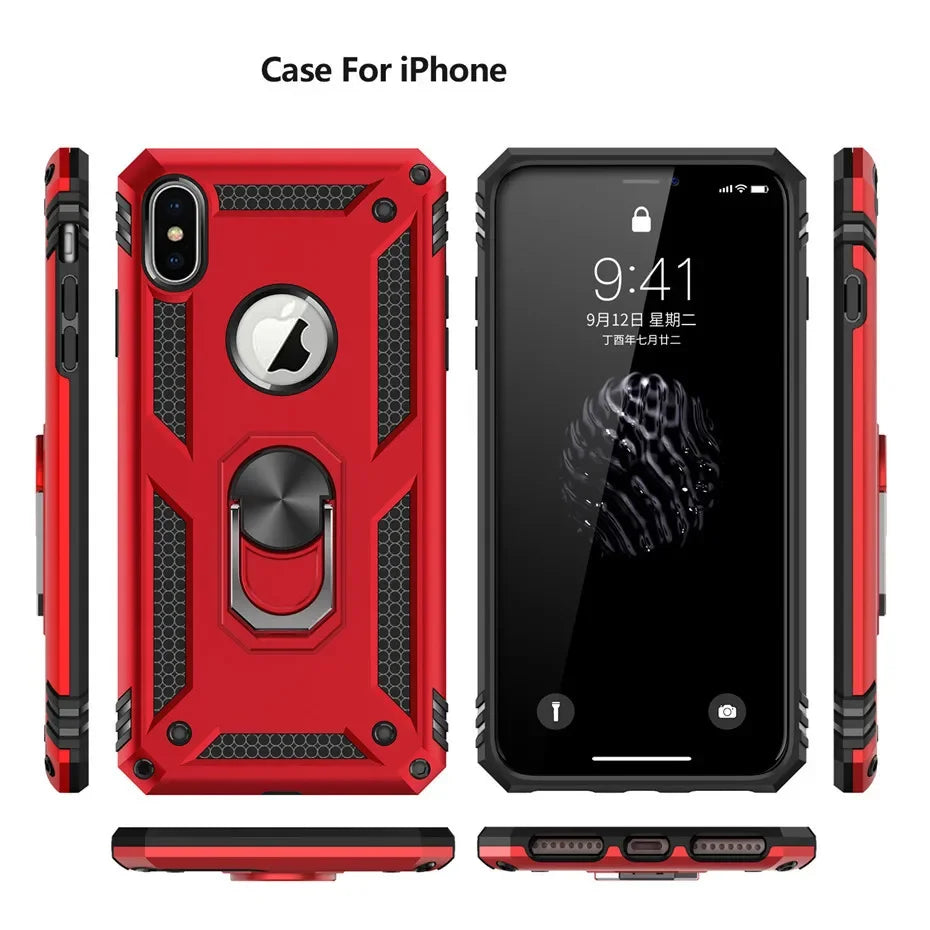 Armor Shockproof Kickstand Phone Case For iPhone 16 15 Pro Max 16 15 Plus Military Grade Anti-drop Protection Finger Ring Cover - Caseverse