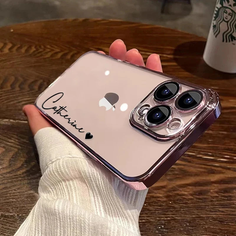 15 16 Pro Max Personalised Customized Name Case For iPhone 16 15 14 13 12 11 Pro Max Plating Transparent Clear Cover 16 Pro Max - Caseverse
