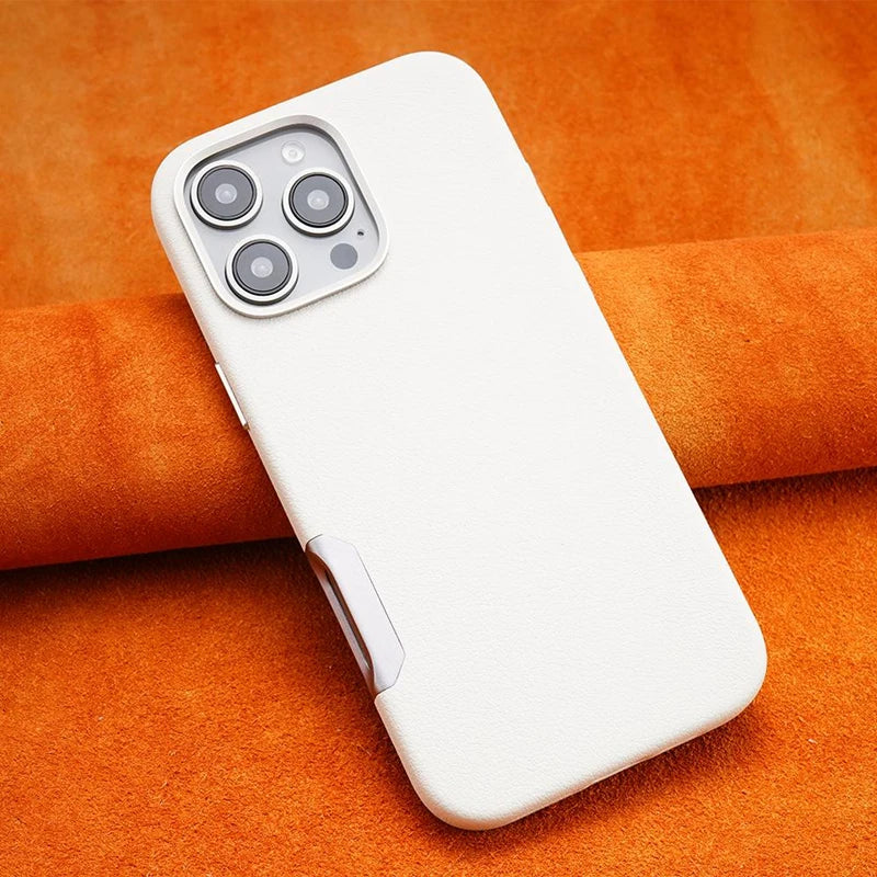 Metal Lens Protective MagSafe Phone Case For iPhone 16 Pro 16pro max 16plus Simple Solid Color Leather Wireless Charging Cover